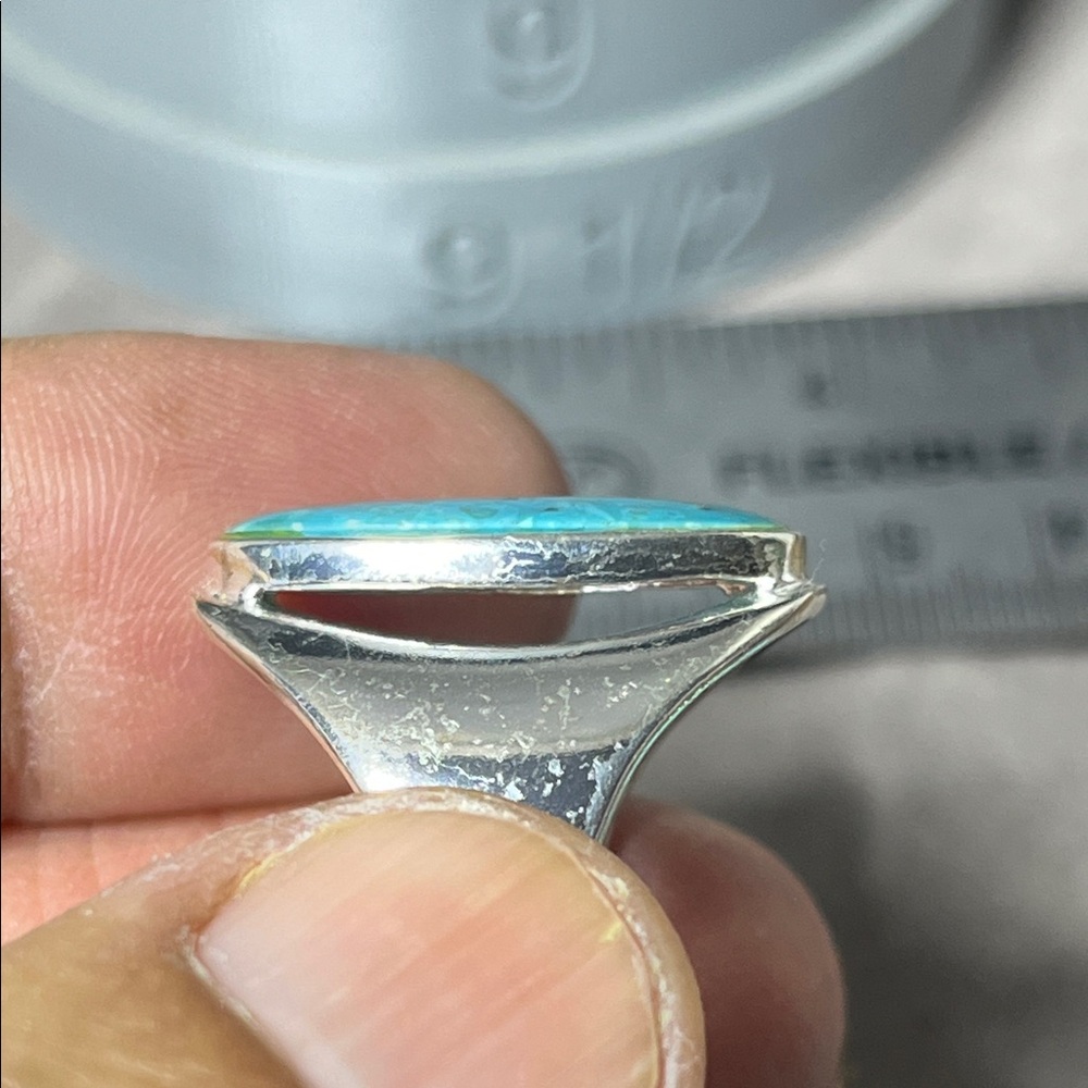 Turquoise Fox Oval Silver Ring 6.5 View 3